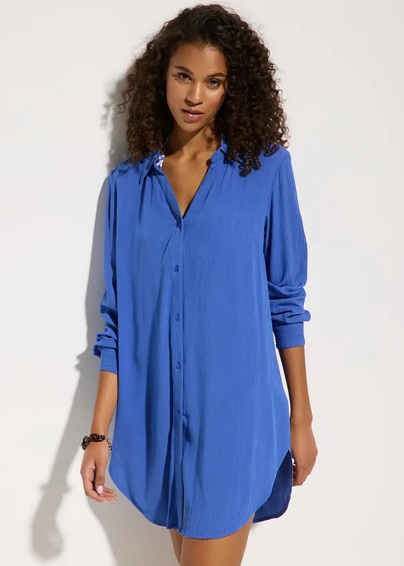 Strandblusenkleid aus fließender Viskose in blau von vorne (Totalaufnahme) - bonprix
