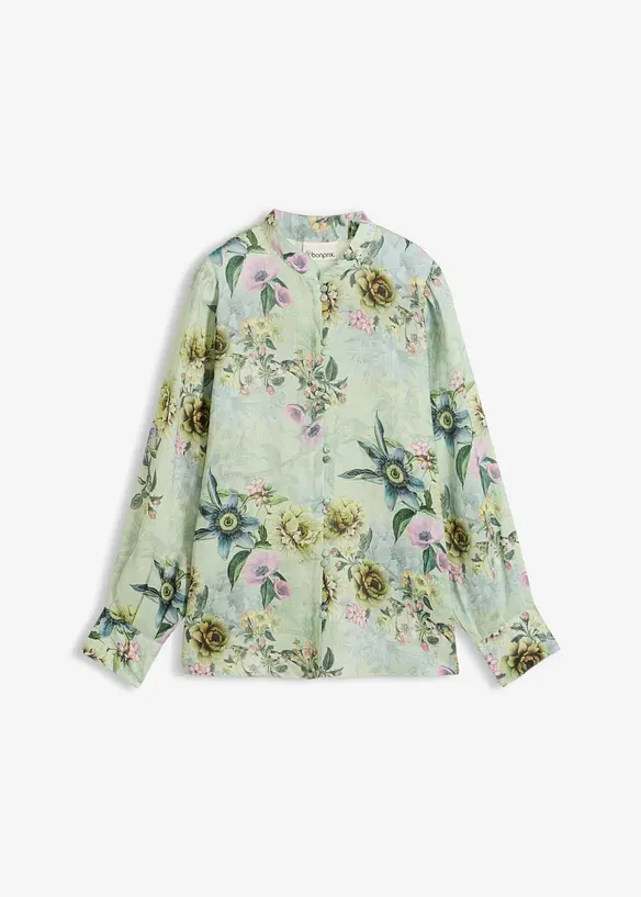 Volantsbluse aus kühlender Ramie-Qualität in grün von vorne - bonprix Volantsbluse aus kühlender Ramie-Qualität in grün von vorne - bonprix