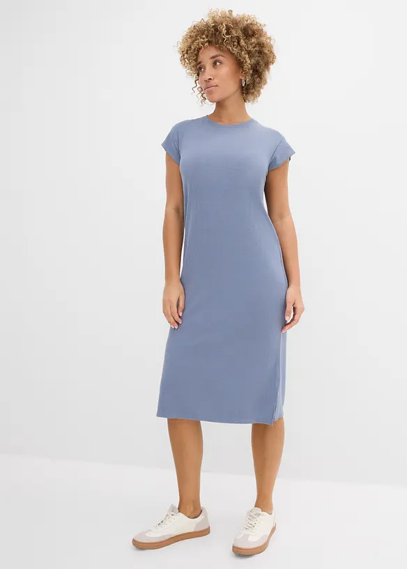 Shirtkleid aus Viskose-Mix in blau von vorne (Totalaufnahme) - bonprix