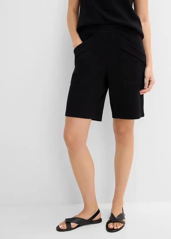 Jersey-Bermuda aus reiner Bio-Baumwolle in Waffel-Optik in schwarz von vorne - bonprix