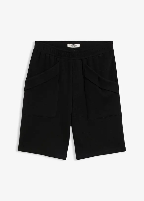 Jersey-Bermuda aus reiner Bio-Baumwolle in Waffel-Optik in schwarz von vorne - bonprix