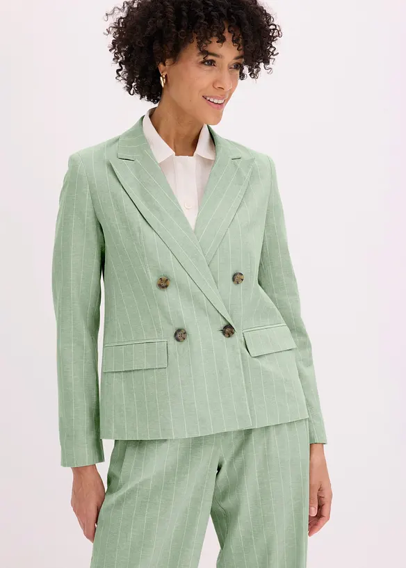 Blazer mit Leinenanteil in grün von vorne (im Anschnitt) - bonprix