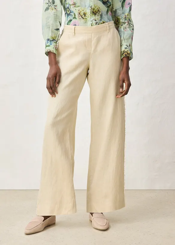 Leinenhose mit weitem Bein in beige von vorne - bonprix