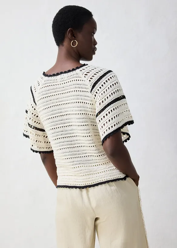 Ajour-Pullover mit Leinenanteil in weiß von hinten (im Anschnitt) - bonprix