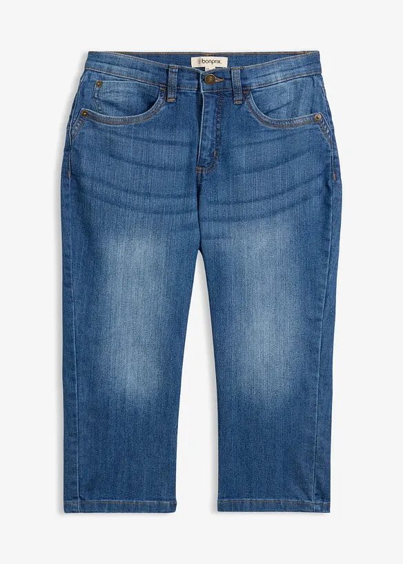Slim Jeans, Mid Waist, Capri in blau von vorne - bonprix