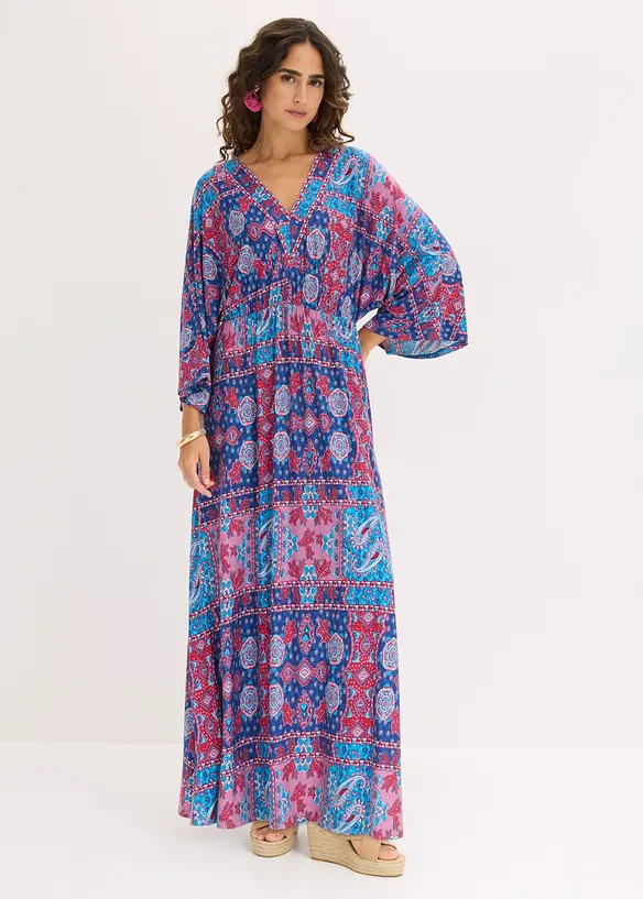 Jerseykleid aus softem Viskose-Mix in blau von vorne (Totalaufnahme) - bonprix