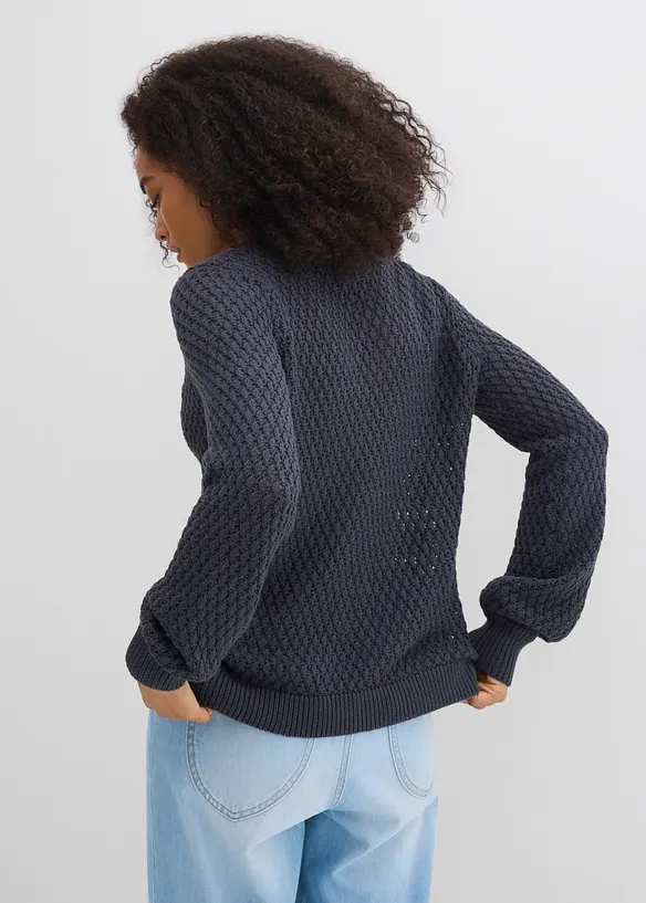 Pullover aus Baumwoll-Mix in blau von hinten (im Anschnitt) - bonprix