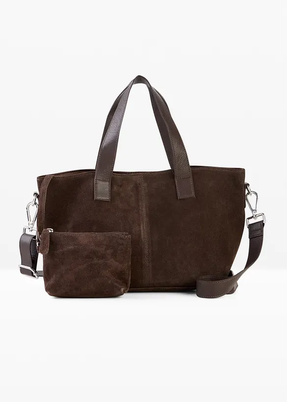 Handtasche aus Veloursleder in braun von vorne - bonprix