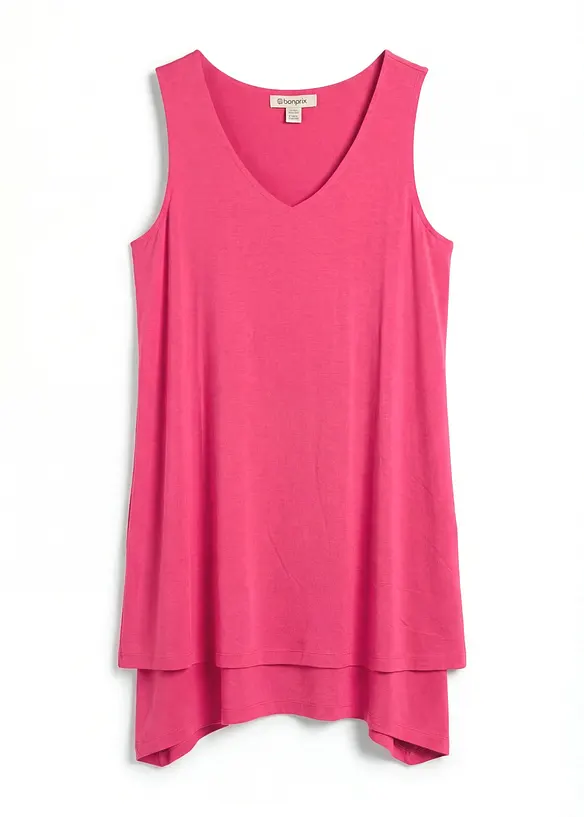 Doppellagiges Long-Top aus Viskose-Mix in pink von vorne - bonprix
