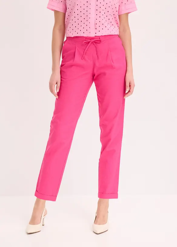 Leinenhose aus einem Leinen-Mix in pink von vorne - bonprix