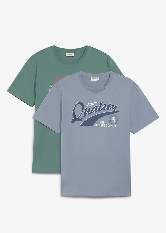 T-Shirt aus reiner Bio-Baumwolle (2er Pack) in grün von vorne - bonprix