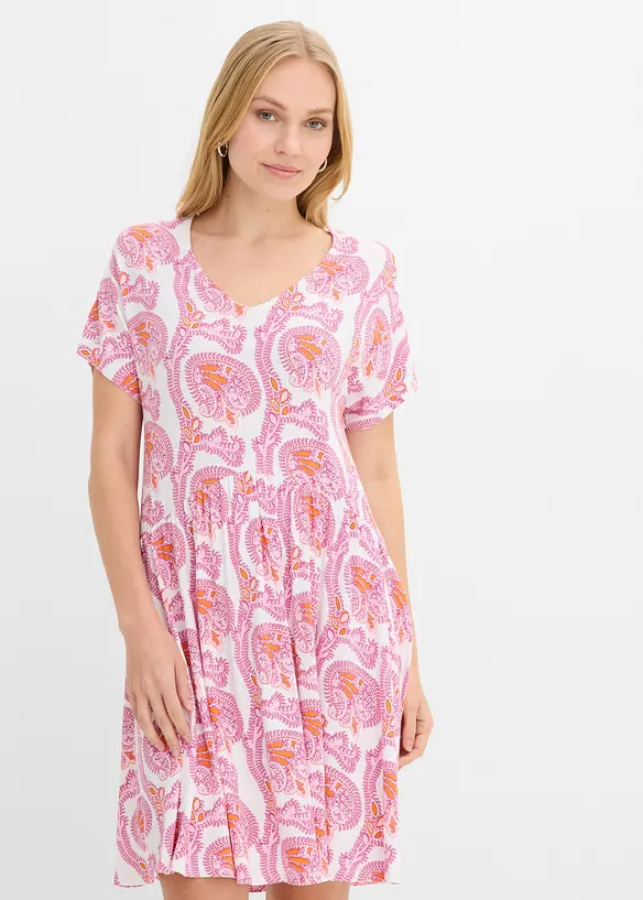 Shirtkleid aus elastischem Viskose-Mix in rosa von vorne (Totalaufnahme) - bonprix