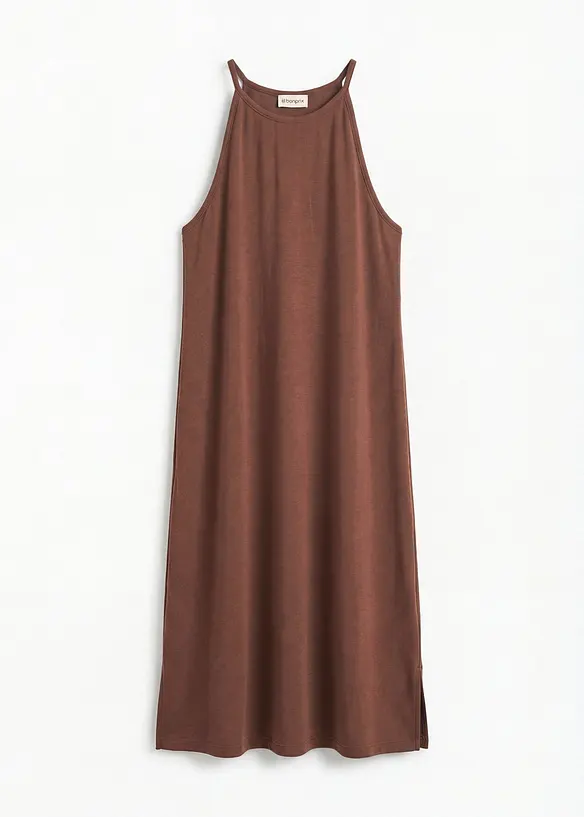 Leichtes Jerseykleid aus fließendem Lyocell-Mix in braun von vorne - bonprix