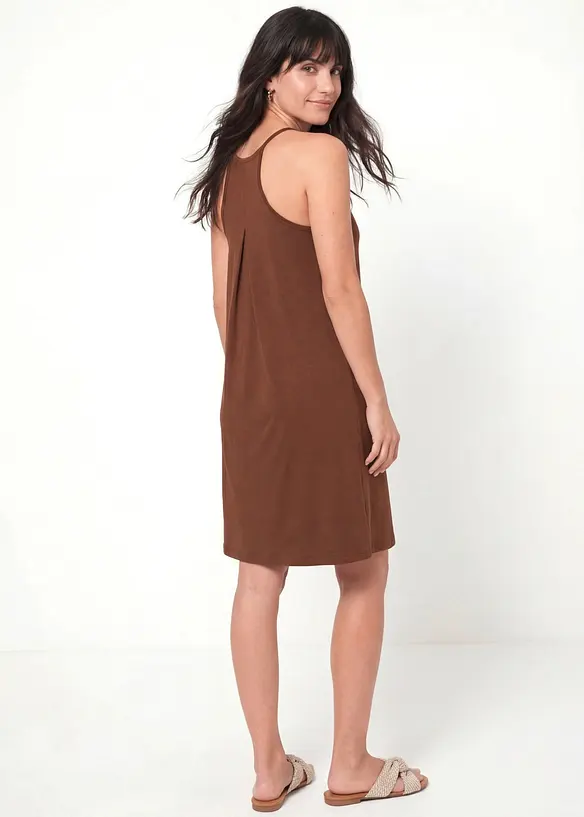 Leichtes Jerseykleid aus fließendem Lyocell-Mix in braun von hinten (Totalaufnahme) - bonprix
