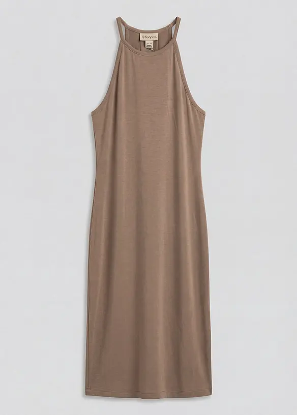 Leichtes Jerseykleid aus fließendem Lyocell-Mix in braun von vorne - bonprix