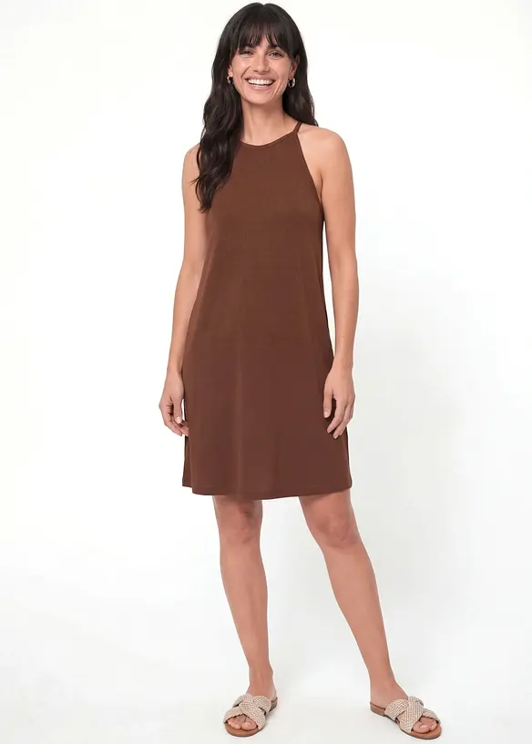 Leichtes Jerseykleid aus fließendem Lyocell-Mix in braun von vorne (Totalaufnahme) - bonprix