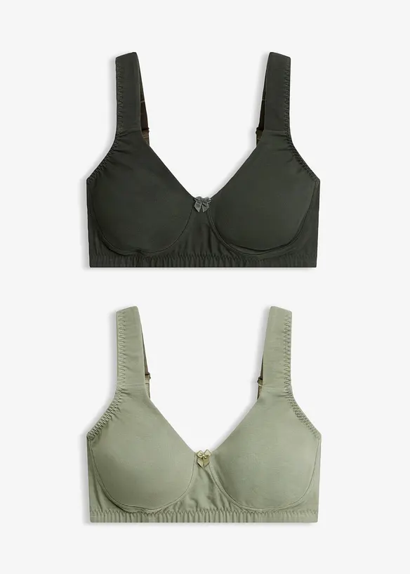 Minimizer T-Shirt BH ohne Bügel mit Bio-Baumwolle (2er Pack) in grün von vorne - bonprix