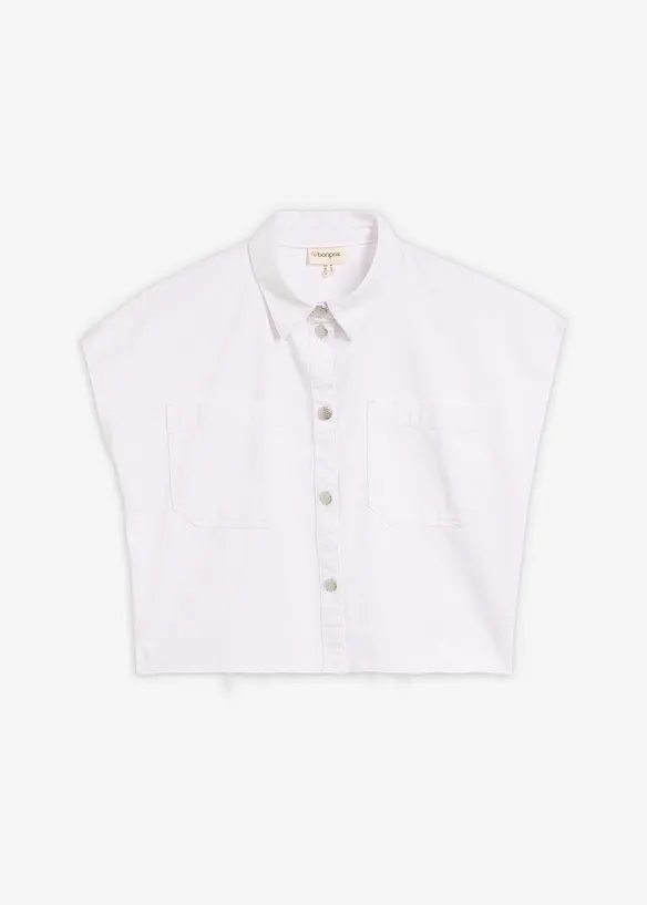 Kurze Boxy-Jeansbluse in weiß von vorne - bonprix
