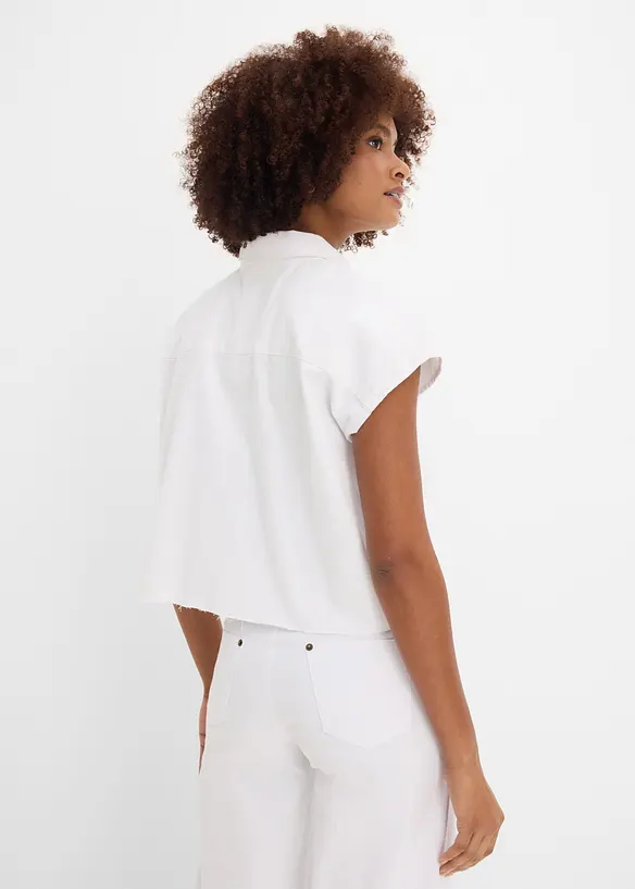 Kurze Boxy-Jeansbluse in weiß von hinten (im Anschnitt) - bonprix