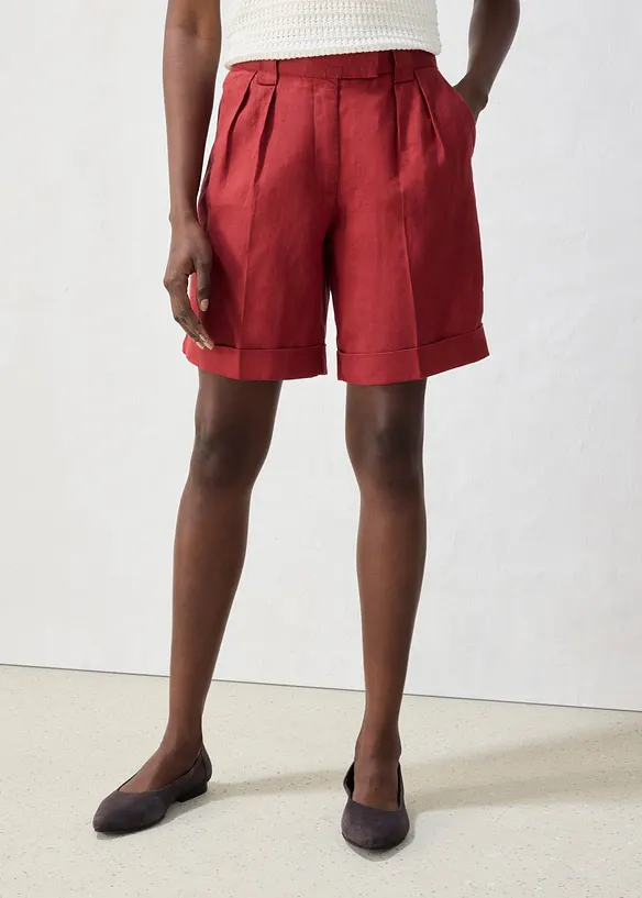Bermudashorts aus reinem Leinen in rot von vorne - bonprix