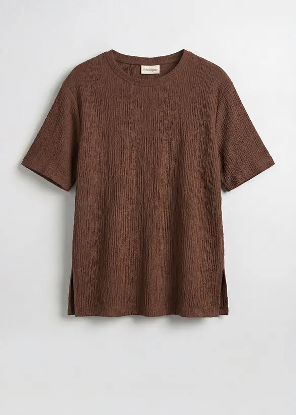 Shirt aus Borkencrepe in braun von vorne - bonprix