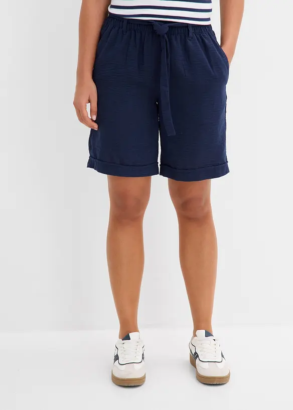 Bermuda in Leinen-Optik in blau von vorne - bonprix