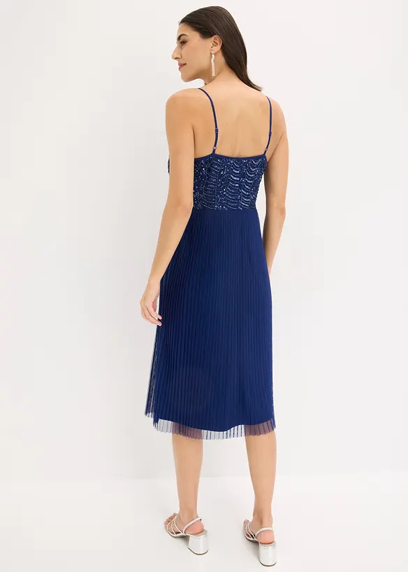 Midikleid mit Plissee-Rock und Paillettenstickerei in blau von hinten (Totalaufnahme) - bonprix Midikleid mit Plissee-Rock und Paillettenstickerei in blau von hinten (Totalaufnahme) - bonprix