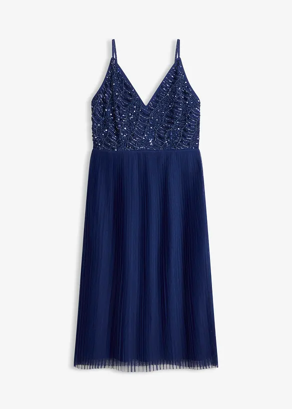Midikleid mit Plissee-Rock und Paillettenstickerei in blau von vorne - bonprix Midikleid mit Plissee-Rock und Paillettenstickerei in blau von vorne - bonprix
