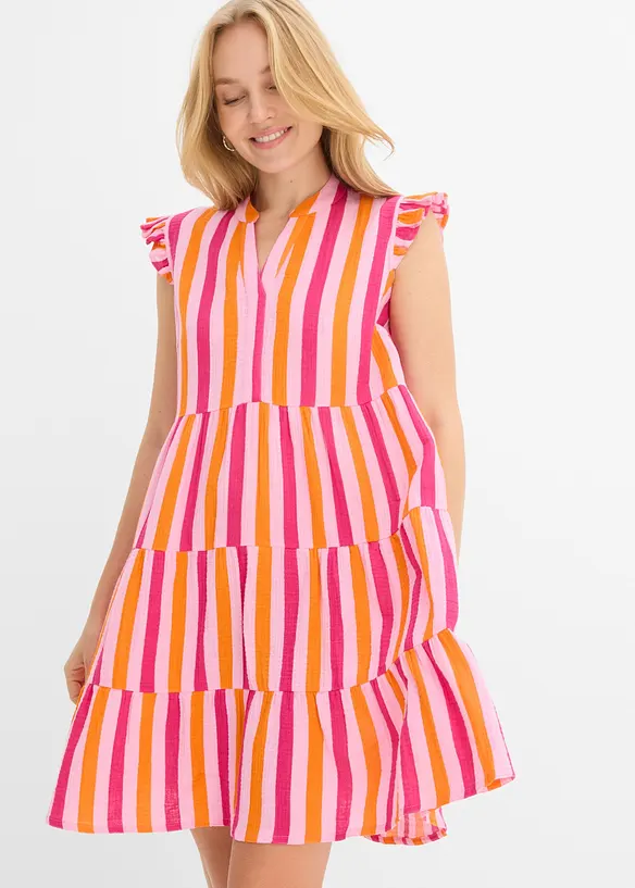 Musselin-Tunikakleid aus reiner Baumwolle in rosa von vorne (Totalaufnahme) - bonprix