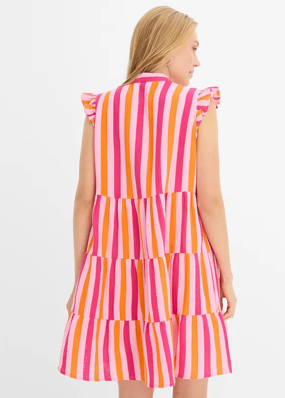 Musselin-Tunikakleid aus reiner Baumwolle in rosa von hinten (Totalaufnahme) - bonprix