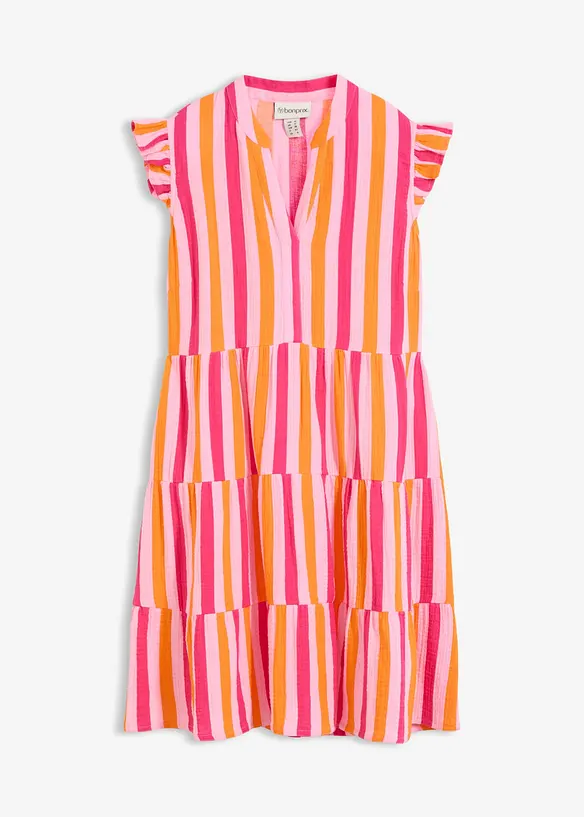 Musselin-Tunikakleid aus reiner Baumwolle in rosa von vorne - bonprix