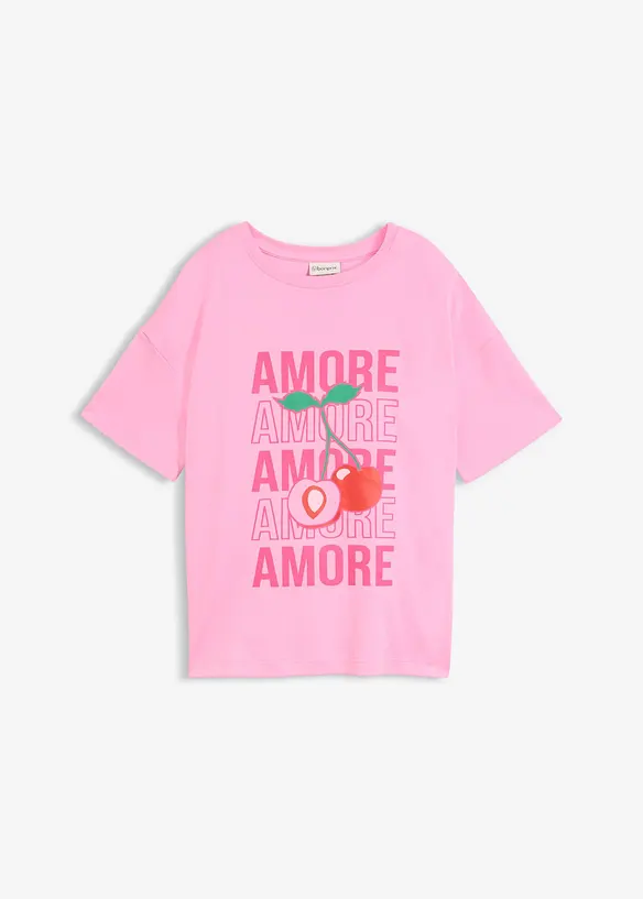 Oversize-Shirt aus reiner Bio-Baumwolle in rosa von vorne - bonprix