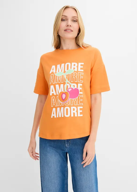 Oversize-Shirt aus reiner Bio-Baumwolle in orange von vorne (im Anschnitt) - bonprix