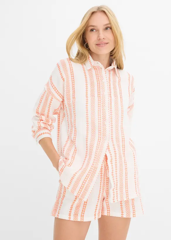 Musselin-Hemdbluse aus reiner Baumwolle in weiß von vorne (im Anschnitt) - bonprix