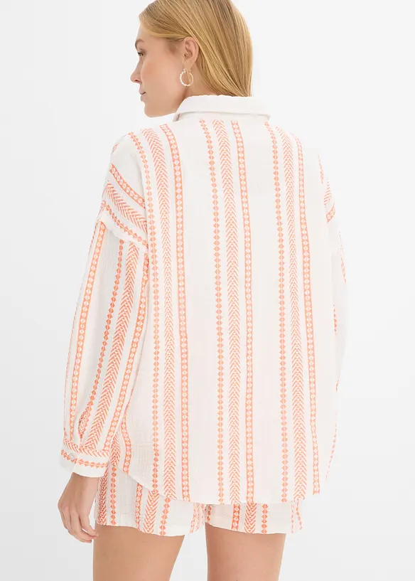 Musselin-Hemdbluse aus reiner Baumwolle in weiß von hinten (im Anschnitt) - bonprix