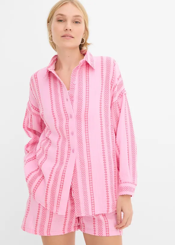 Musselin-Hemdbluse aus reiner Baumwolle in rosa von vorne (im Anschnitt) - bonprix
