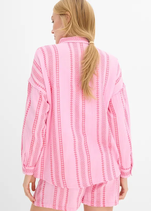 Musselin-Hemdbluse aus reiner Baumwolle in rosa von hinten (im Anschnitt) - bonprix
