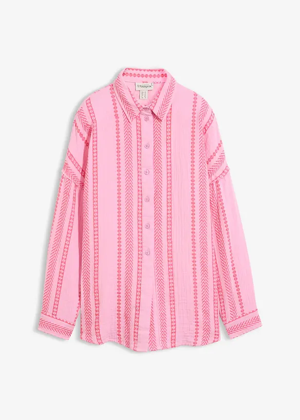 Musselin-Hemdbluse aus reiner Baumwolle in rosa von vorne - bonprix