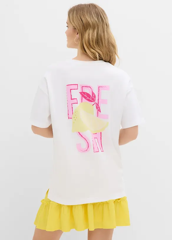 Oversize-Shirt aus reiner Bio-Baumwolle in weiß von vorne (im Anschnitt) - bonprix
