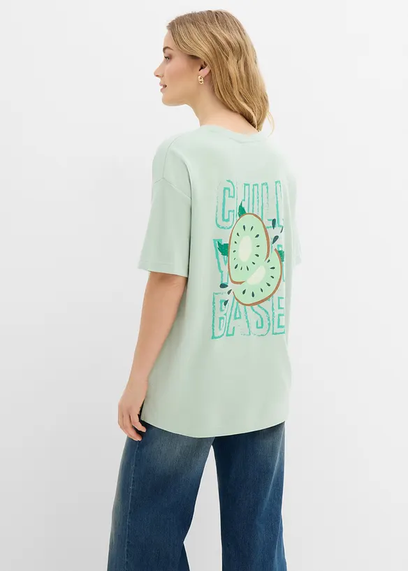 Oversize-Shirt aus reiner Bio-Baumwolle in grün von vorne (im Anschnitt) - bonprix
