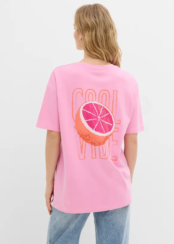Oversize-Shirt aus reiner Bio-Baumwolle in rosa von vorne (im Anschnitt) - bonprix
