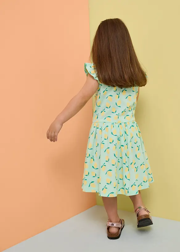 Jerseykleid aus reiner Bio-Baumwolle (3er Pack) in grün von hinten (Totalaufnahme) - bonprix