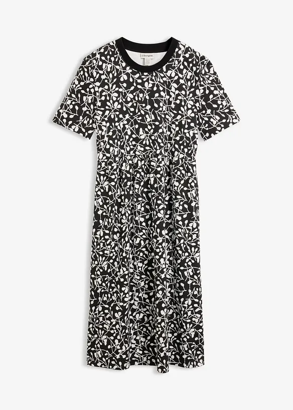 Ausgestelltes Jerseykleid aus schwerer Bio-Baumwolle in schwarz von vorne - bonprix