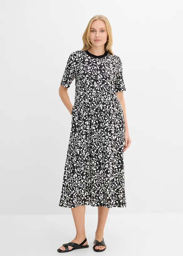 Ausgestelltes Jerseykleid aus schwerer Bio-Baumwolle in schwarz von vorne (Totalaufnahme) - bonprix