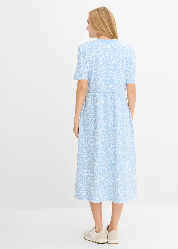 Ausgestelltes Jerseykleid aus schwerer Bio-Baumwolle in blau von hinten (Totalaufnahme) - bonprix