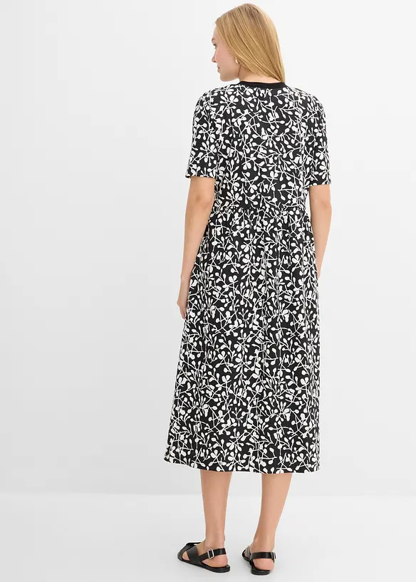 Ausgestelltes Jerseykleid aus schwerer Bio-Baumwolle in schwarz von hinten (Totalaufnahme) - bonprix