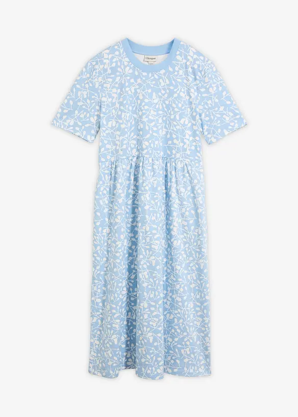 Ausgestelltes Jerseykleid aus schwerer Bio-Baumwolle in blau von vorne - bonprix