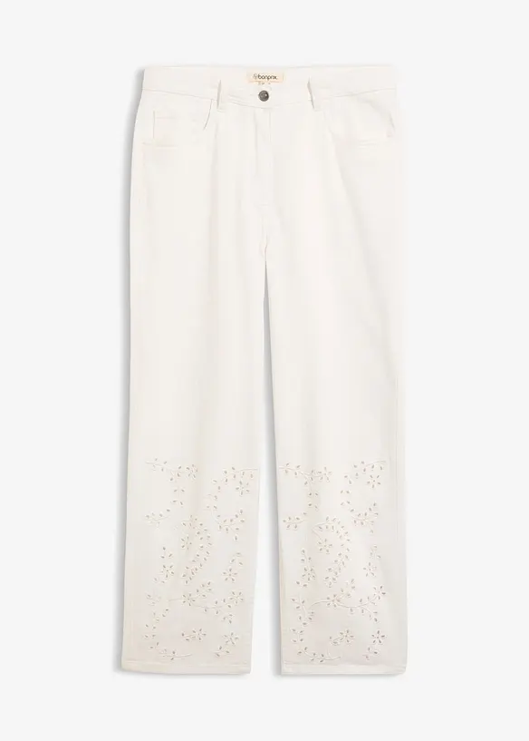 Twillhose aus Baumwoll-Mix mit Broidery Anglaise in weiß von vorne - bonprix