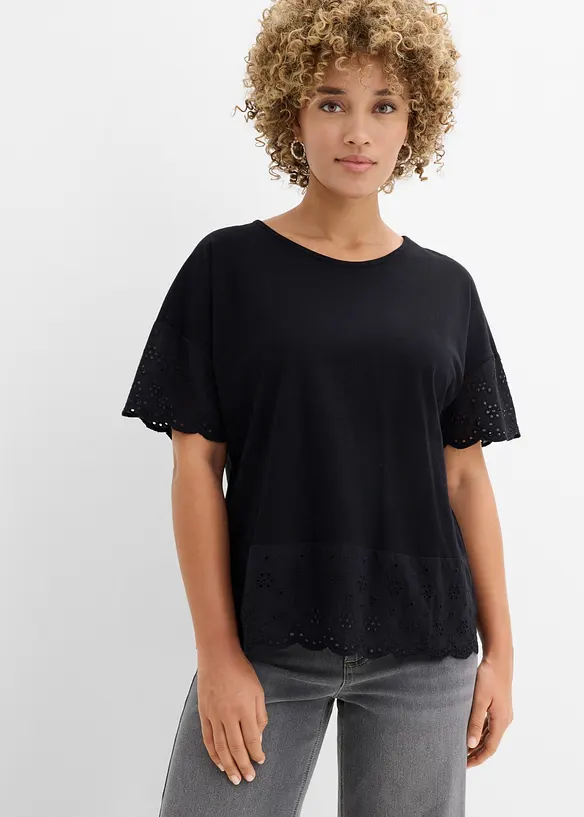 Shirt aus reiner Bio-Baumwolle in schwarz von vorne (im Anschnitt) - bonprix