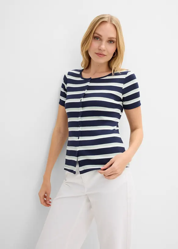 Ripp-Shirt aus Bio-Baumwolle in blau von vorne (im Anschnitt) - bonprix Ripp-Shirt aus Bio-Baumwolle in blau von vorne (im Anschnitt) - bonprix